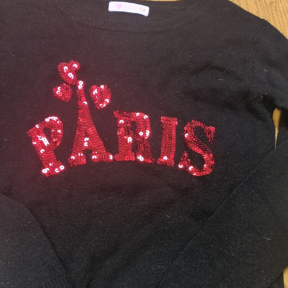 Black Sweater with Red Sequin Heart Design